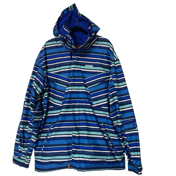 Foursquare blue multi-striped hooded snowboarding jacket size XL. - Picture 2 of 15